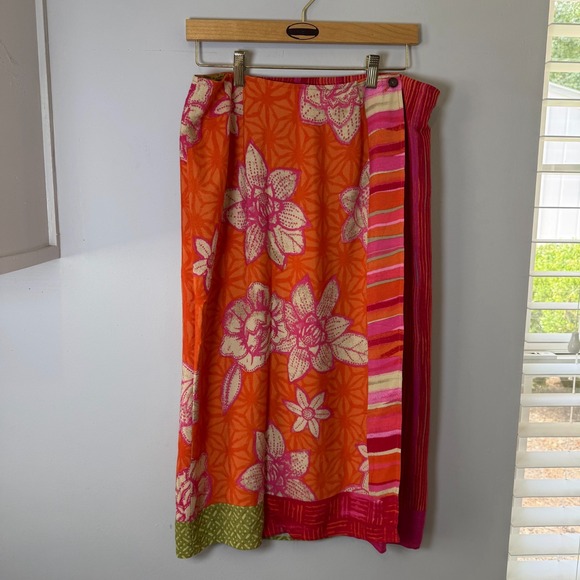 Sigrid Olsen Dresses & Skirts - VTG Sigrid Olsen Sport Wrap Skirt Women's Size 12 Orange Pink‎ Floral Tropical